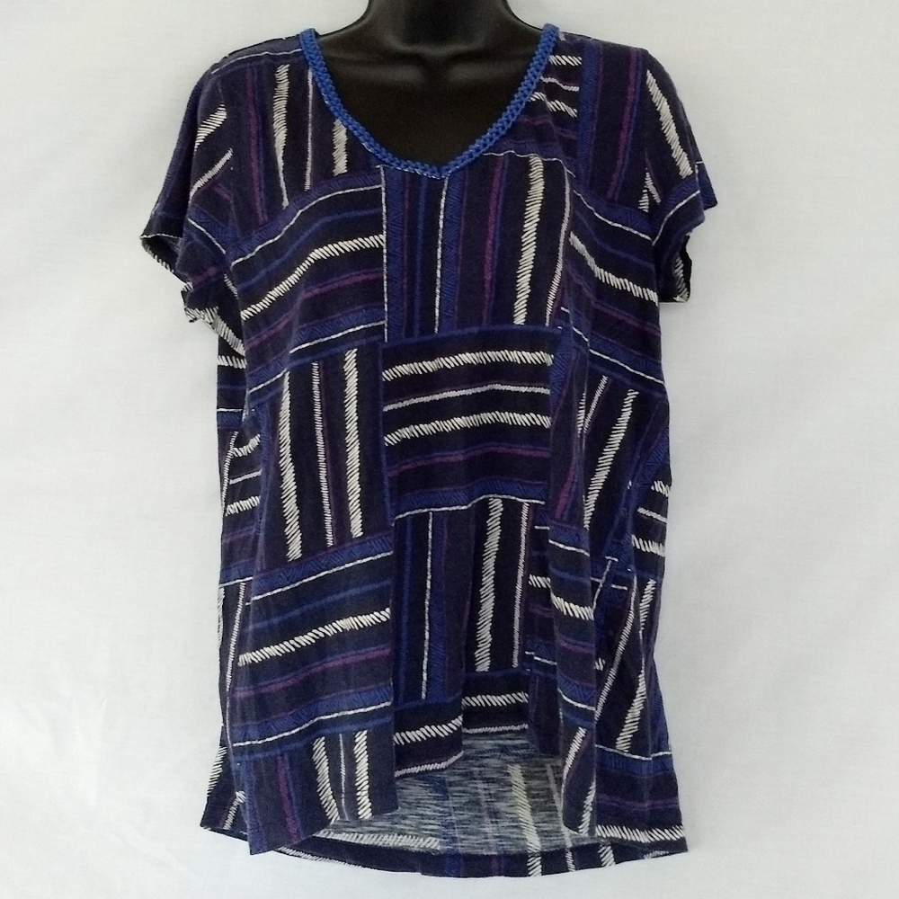 Lucky Brand▪️Geometric Stripes V-Neck Blue & Purple Casual Summer Top